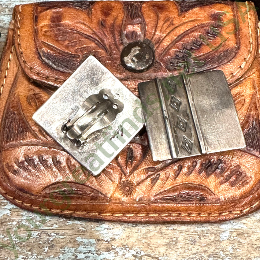 Pre-Owned Sterling Silver Southwestern Clip On Earrings Rain