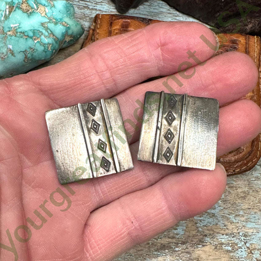Pre-Owned Sterling Silver Southwestern Clip On Earrings Rain