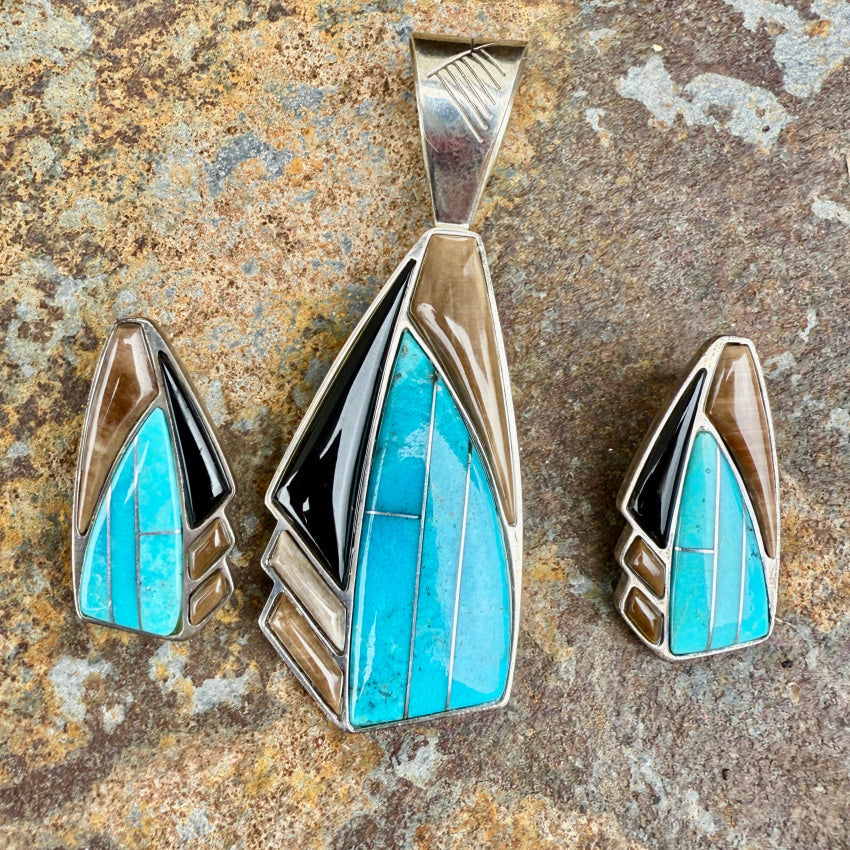 Pre-owned Sterling Silver Turquoise Onyx Jasper Earrings Jay King earrings