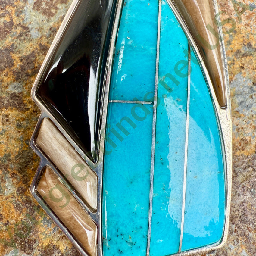 Pre-owned Sterling Silver Turquoise Onyx Jasper Pendant Jay King pendant