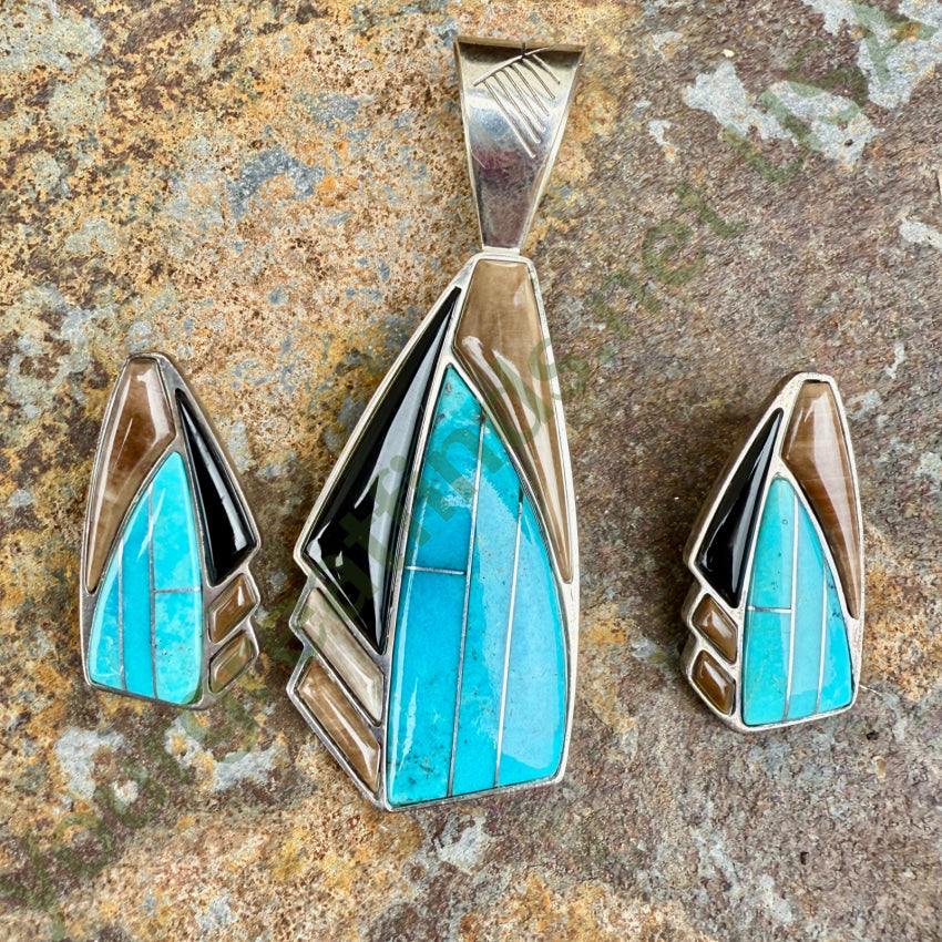 Pre-owned Sterling Silver Turquoise Onyx Jasper Pendant Jay King pendant