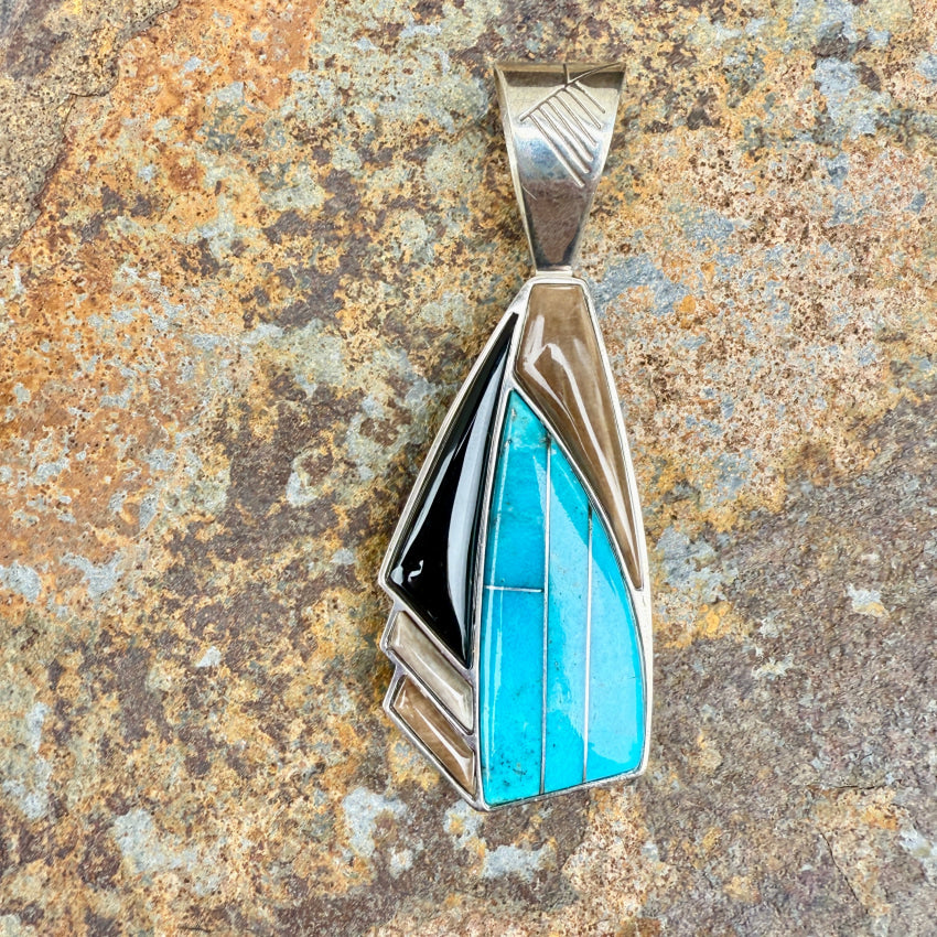 Pre-owned Sterling Silver Turquoise Onyx Jasper Pendant Jay King pendant