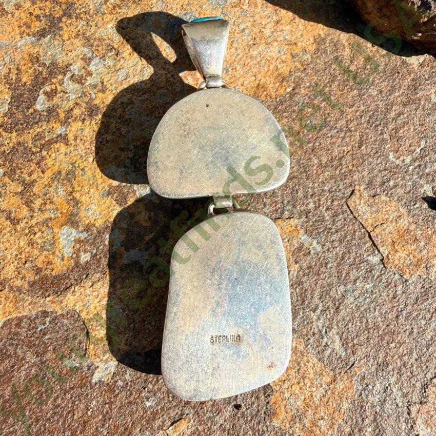 Pre-owned Sterling Silver Turquoise Quartz Druzy Pendant Large pendant