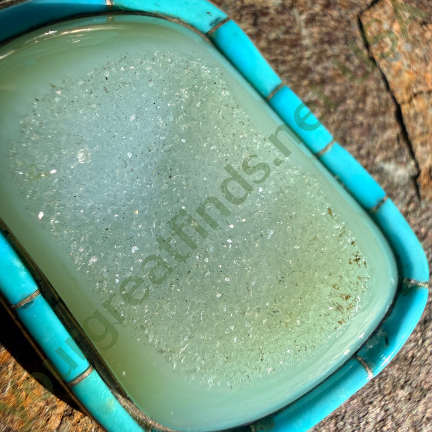 Pre-owned Sterling Silver Turquoise Quartz Druzy Pendant Large pendant