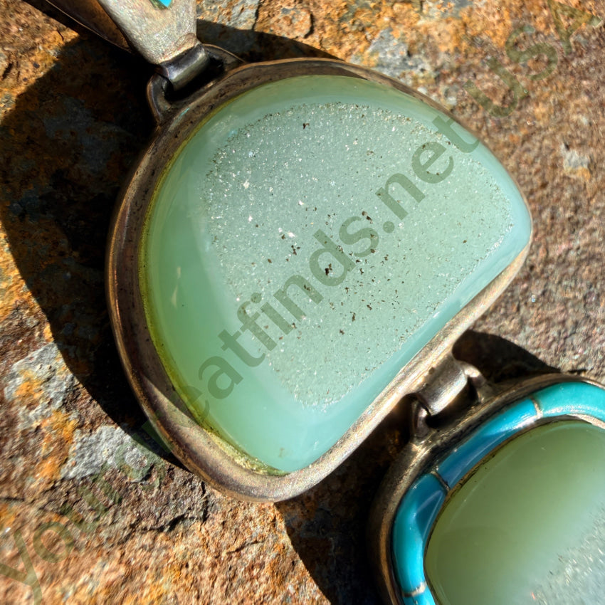 Pre-owned Sterling Silver Turquoise Quartz Druzy Pendant Large pendant