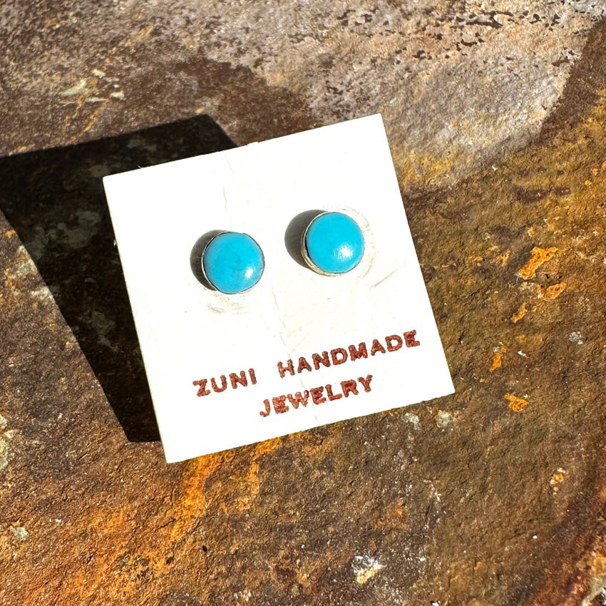 Pre-Owned Zuni Souvenir Pierced Post Sterling Silver Turquoise Stud Earrings