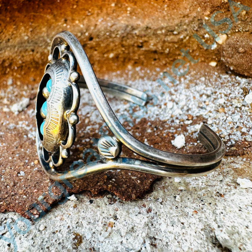 Pretty Sterling Silver & Turquoise Navajo Shadowbox Bracelet Bracelet