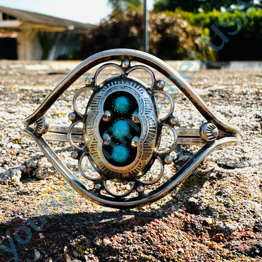 Pretty Sterling Silver & Turquoise Navajo Shadowbox Bracelet Bracelet