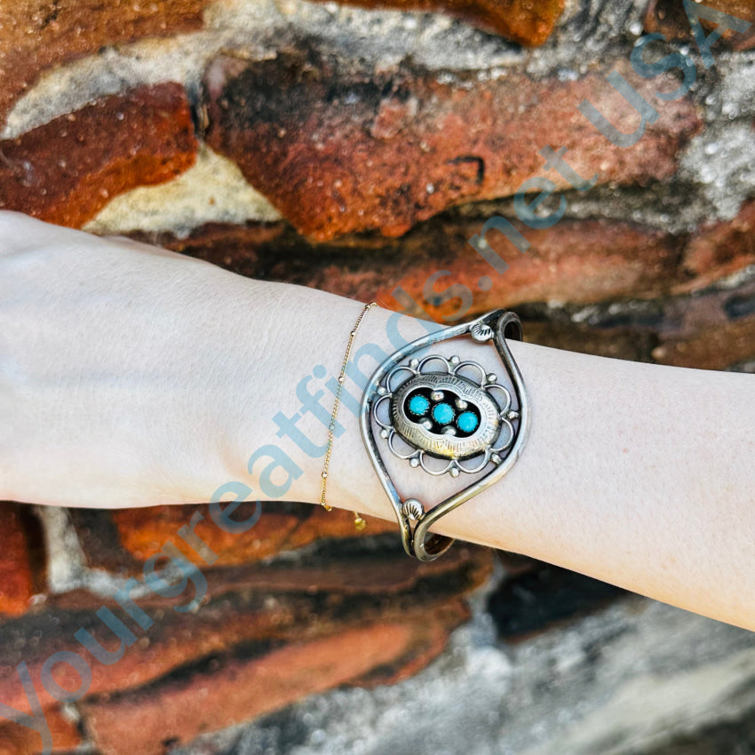 Pretty Sterling Silver & Turquoise Navajo Shadowbox Bracelet Bracelet