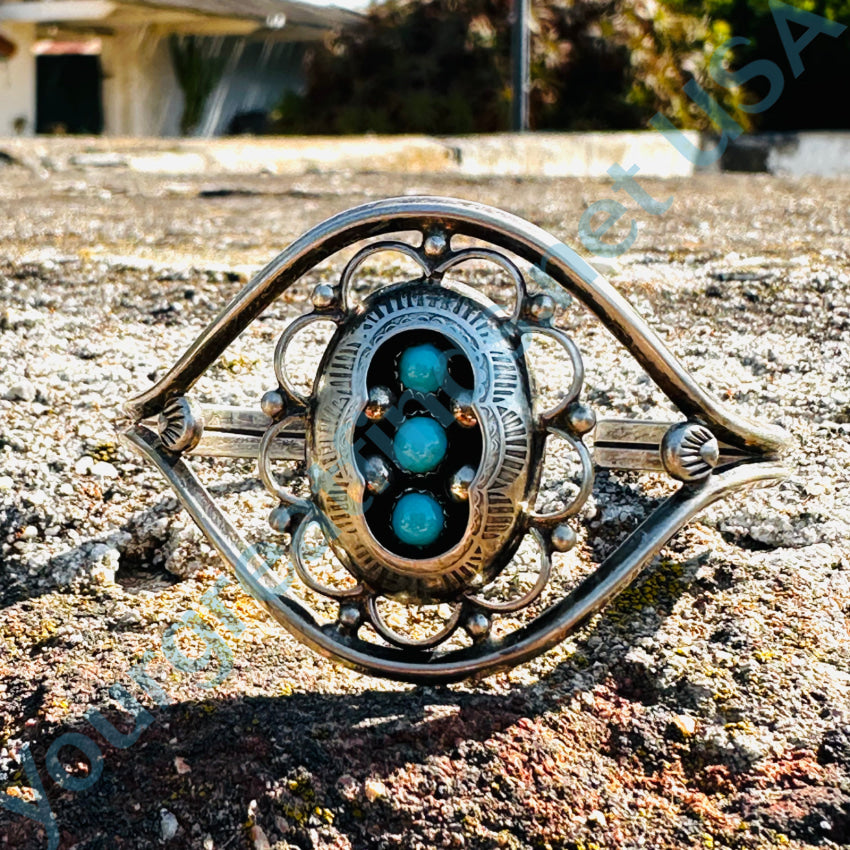 Pretty Sterling Silver & Turquoise Navajo Shadowbox Bracelet Bracelet