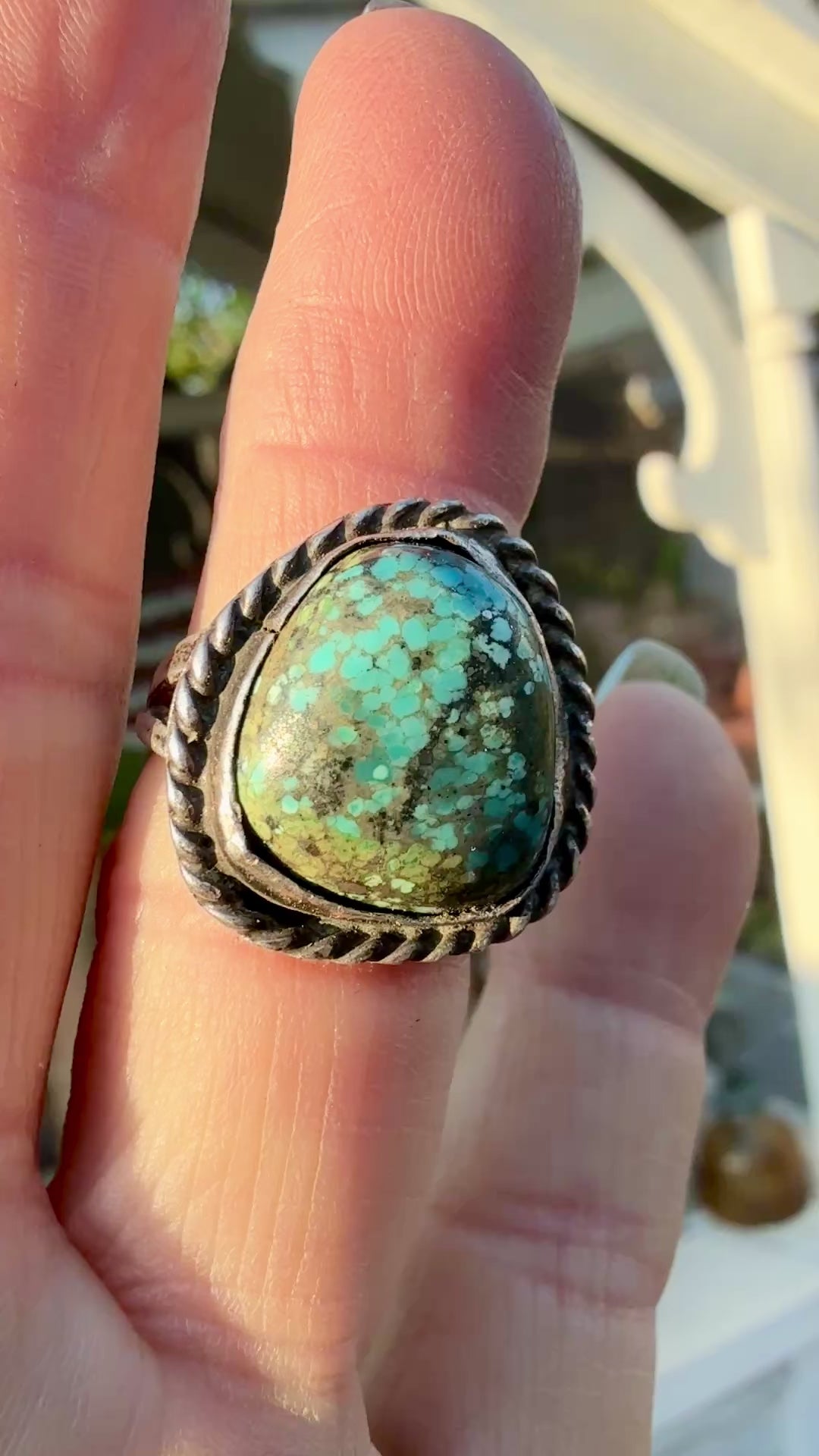 Vintage Navajo Spider Web Nodule Turquoise Sterling Silver Ring 5 1/4