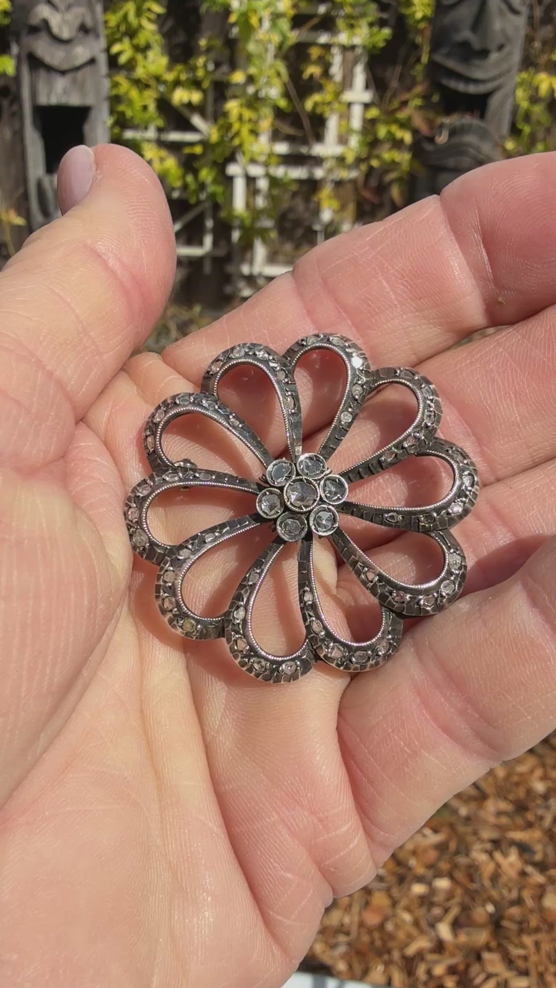 Sterling Silver Diamond Brooch 14 karat Gold Pin