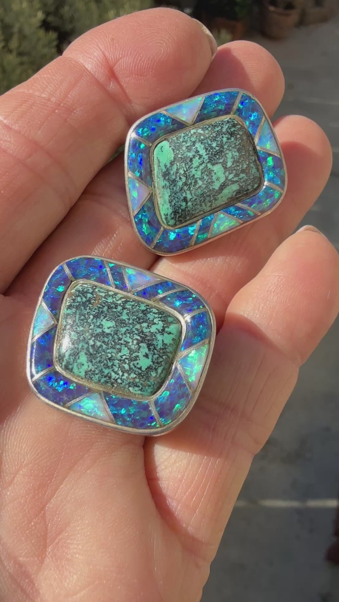 Sterling Silver Turquoise Opal Sajen Clip On Earrings