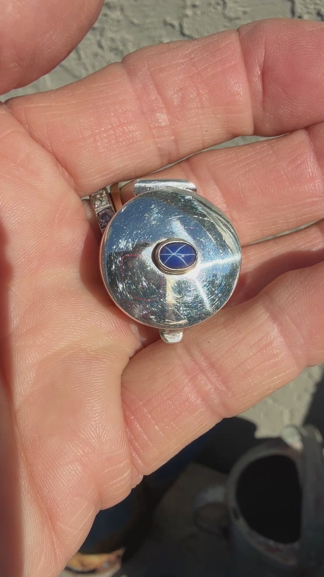 Sterling Silver & Genuine Star Sapphire Pillbox Pill Box