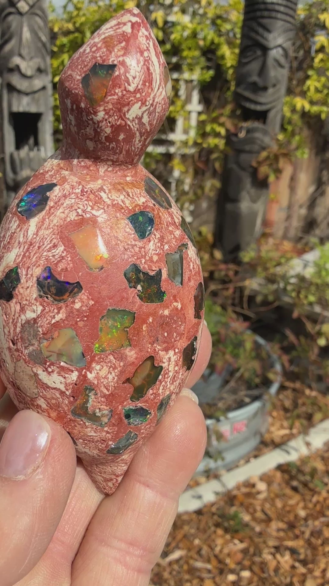 Vintage Mexican Boulder Opal Mosaic Turtle Fetish Oversized Bead