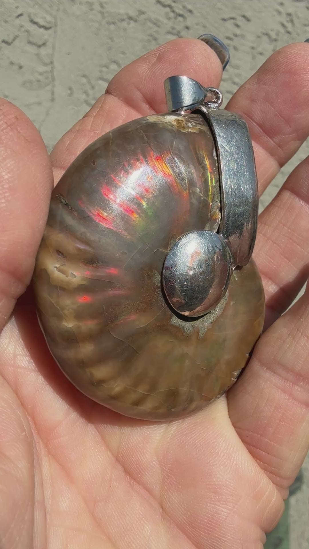 Large Vintage Sterling Silver Ammonite Pendant