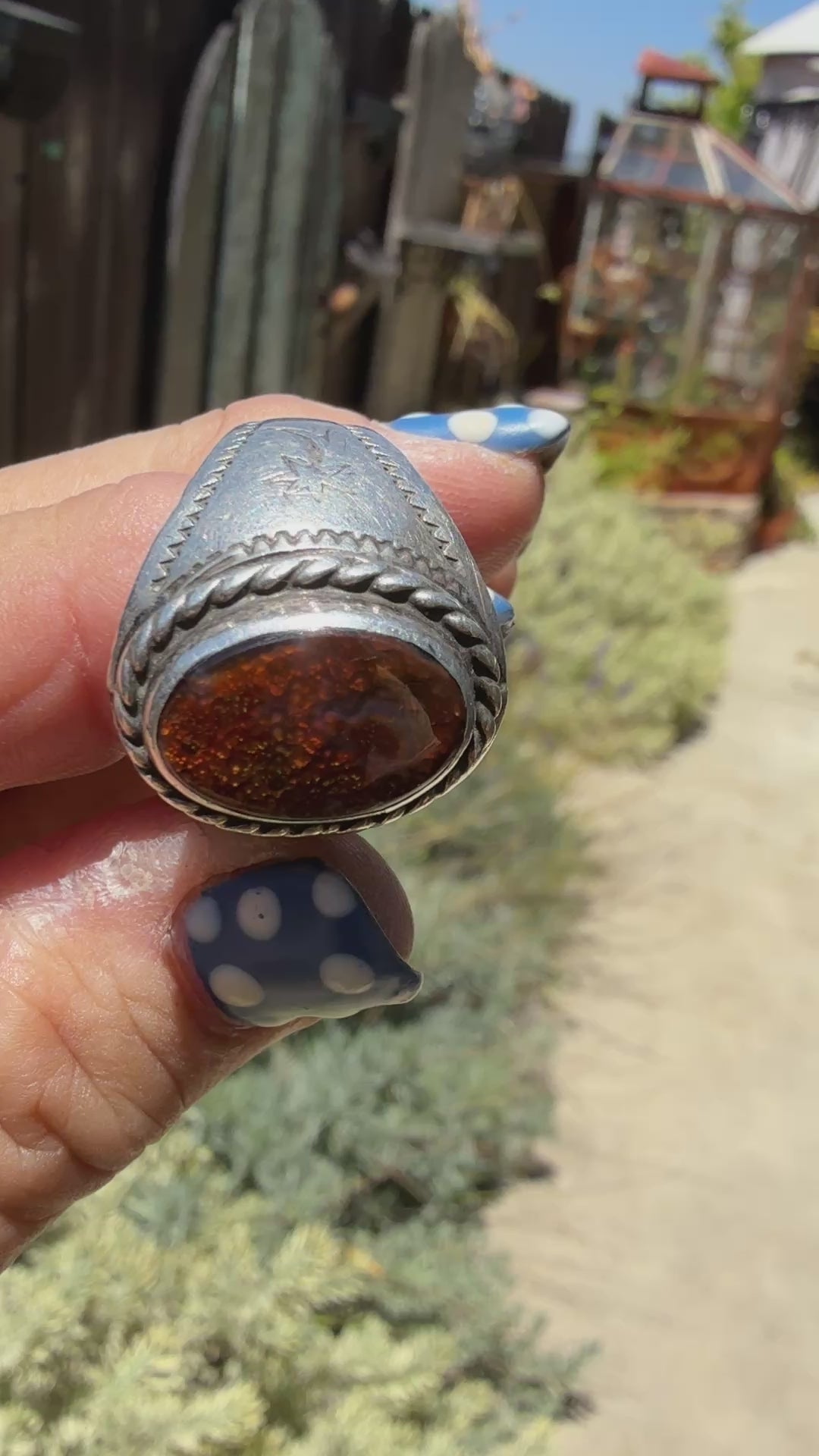 Southwestern Sterling Silver Red Fire Agate Ring Size 12