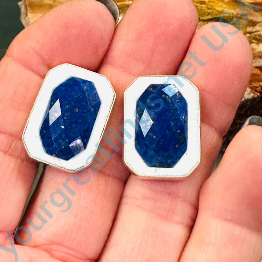 Previously Owned Sterling Silver & Lapis Lazuli Pierced Post Earrings Jewelry