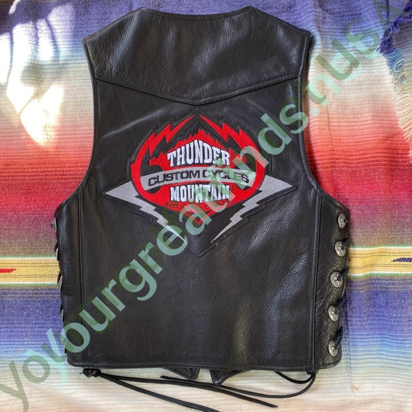 Pristine Black Leather Motorcycle Vest Thunder Mountain Custom Yourgreatfinds