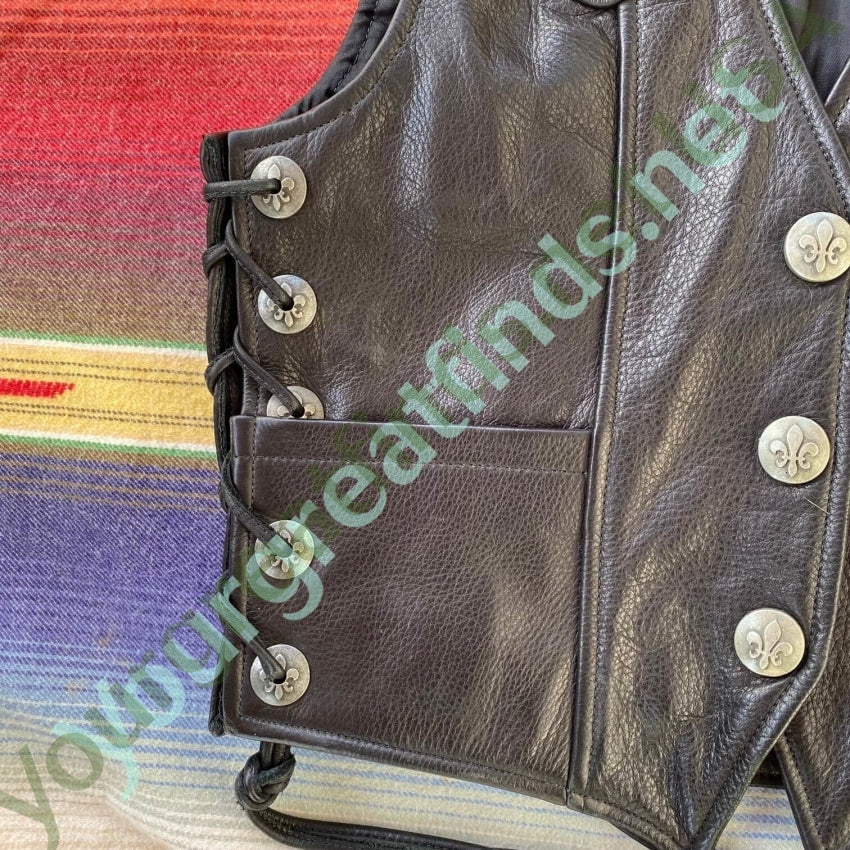 Pristine Black Leather Motorcycle Vest Thunder Mountain Custom Yourgreatfinds
