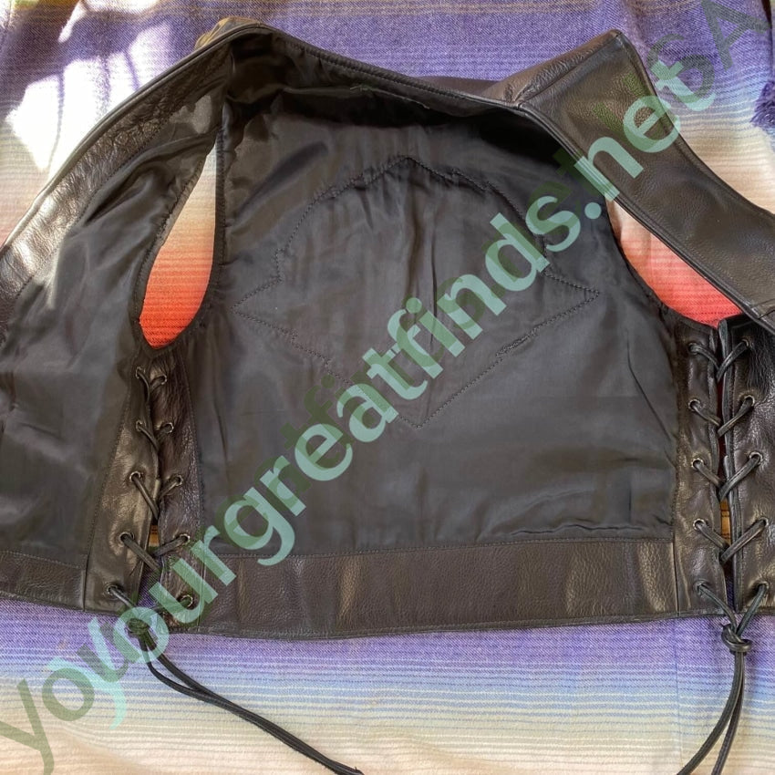 Pristine Black Leather Motorcycle Vest Thunder Mountain Custom Yourgreatfinds