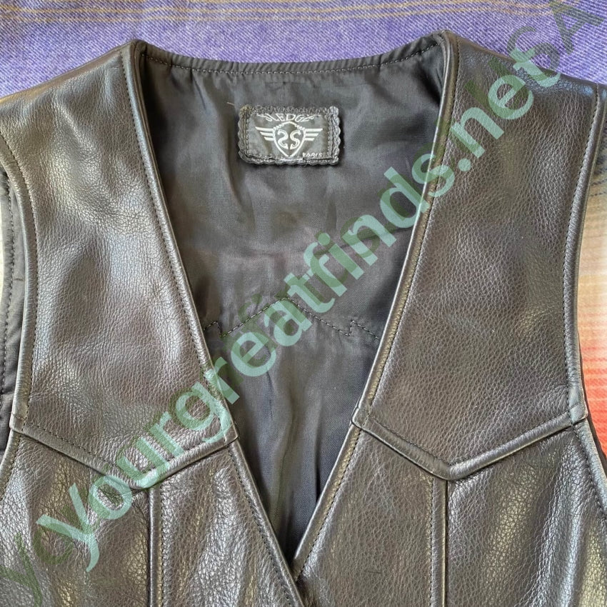 Pristine Black Leather Motorcycle Vest Thunder Mountain Custom Yourgreatfinds