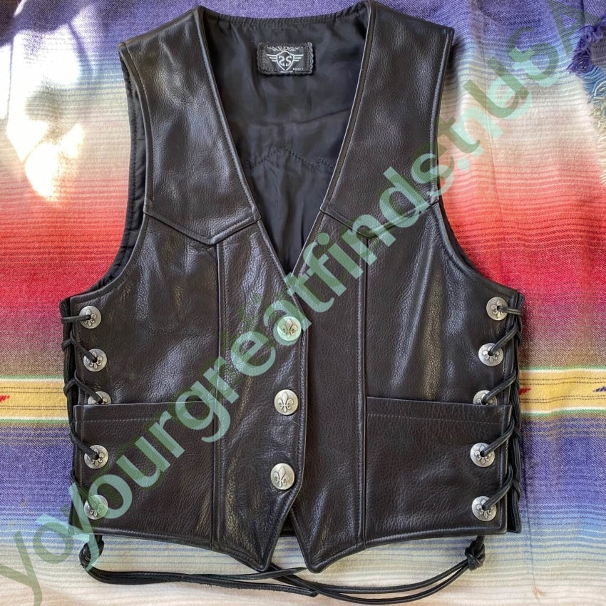 Pristine Black Leather Motorcycle Vest Thunder Mountain Custom Yourgreatfinds