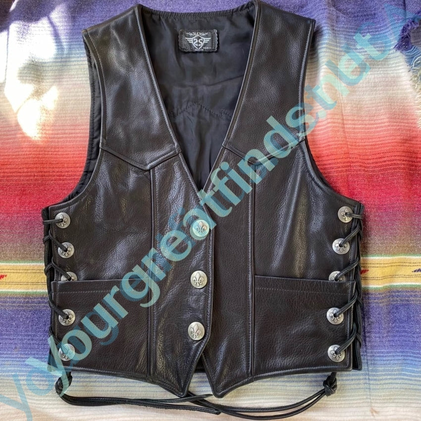 Pristine Black Leather Motorcycle Vest Thunder Mountain Custom Yourgreatfinds