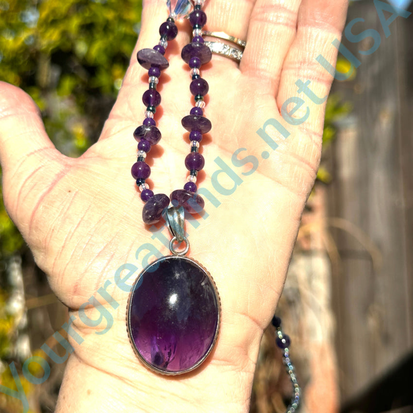 Purple Amethyst Beaded Necklace & Pendant Sterling Necklace