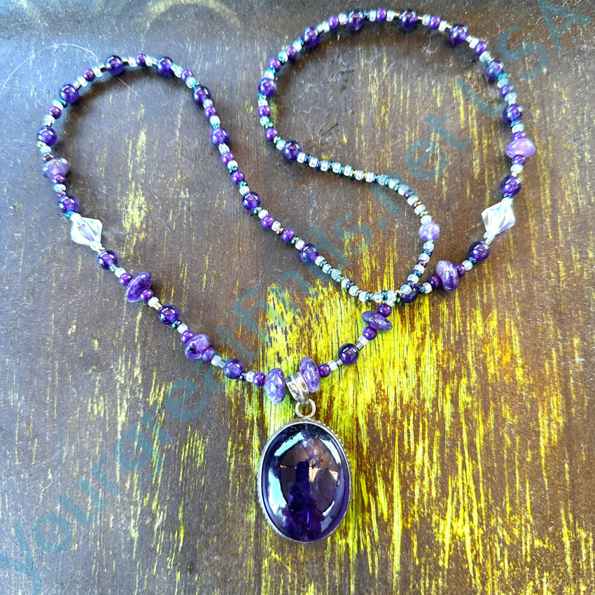 Purple Amethyst Beaded Necklace & Pendant Sterling Necklace