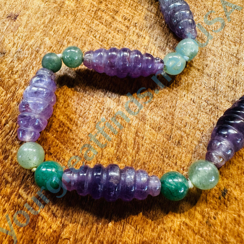 Purple Amethyst & Green Jadeite Beaded Necklace Necklace