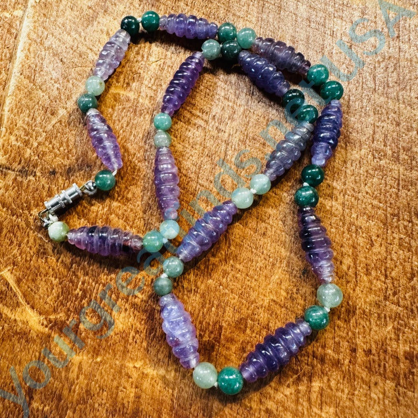 Purple Amethyst & Green Jadeite Beaded Necklace Necklace