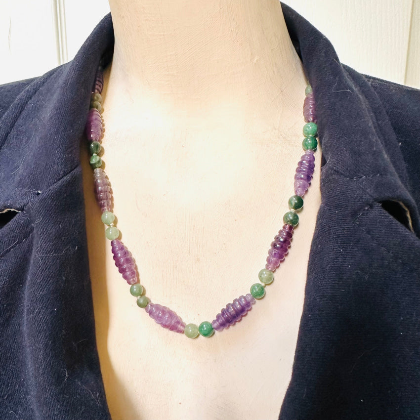 Purple Amethyst & Green Jadeite Beaded Necklace Necklace