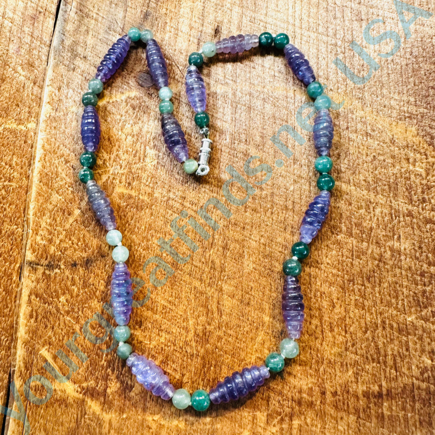 Purple Amethyst & Green Jadeite Beaded Necklace Necklace