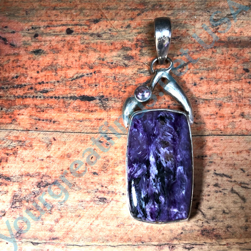 Purple Charoite & Amethyst Sterling Silver Large Pendant Pendant