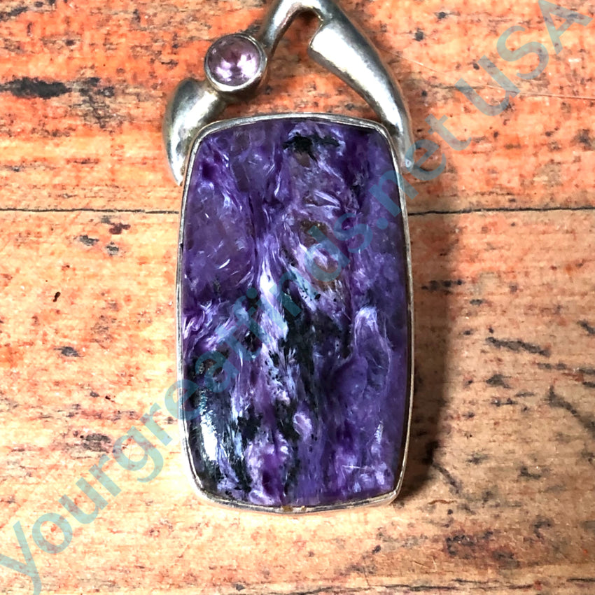 Purple Charoite & Amethyst Sterling Silver Large Pendant Pendant