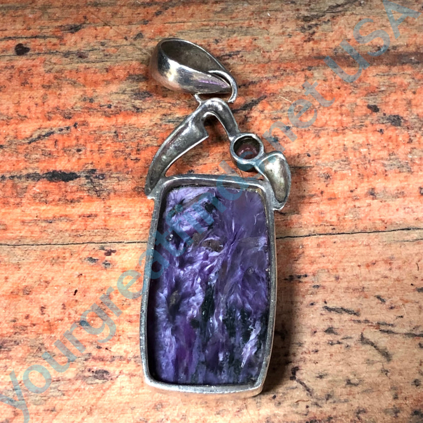 Purple Charoite & Amethyst Sterling Silver Large Pendant Pendant