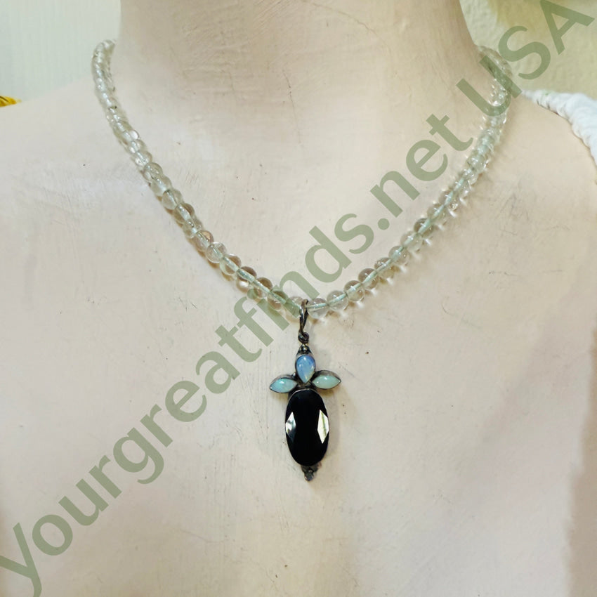 Quartz Pools Of Light Beaded Necklace with Opals & Black Onyx necklace
