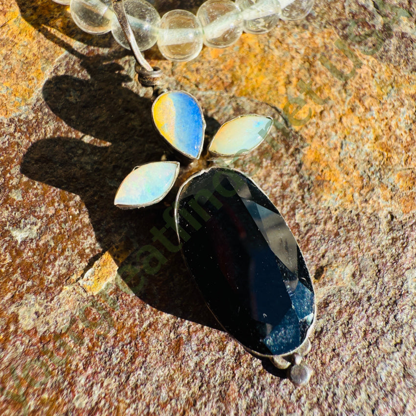 Quartz Pools Of Light Beaded Necklace with Opals & Black Onyx necklace