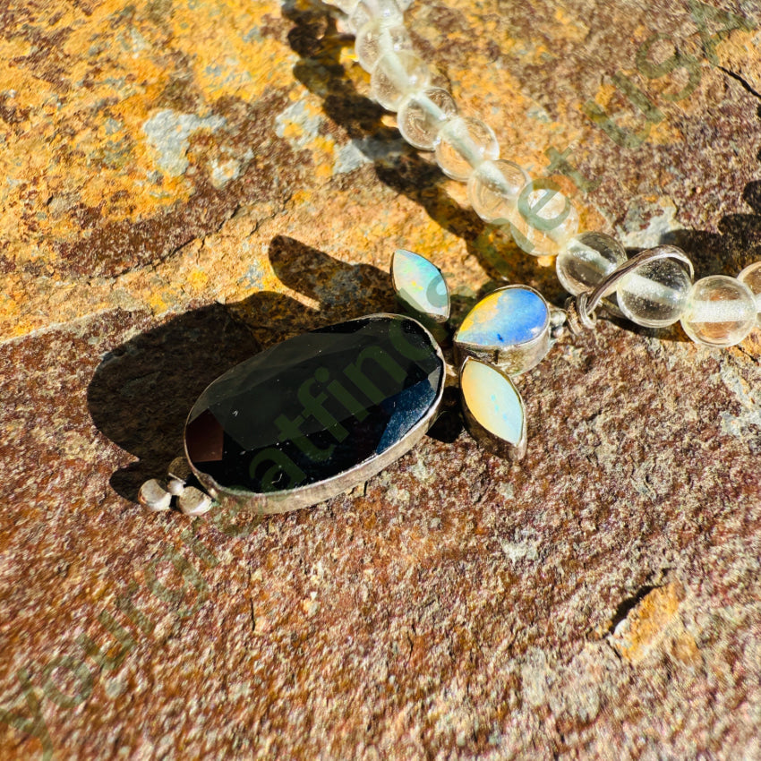 Quartz Pools Of Light Beaded Necklace with Opals & Black Onyx necklace