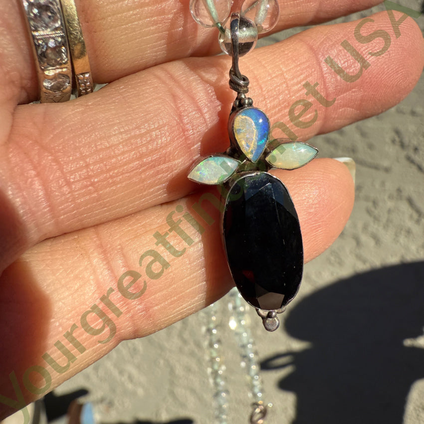 Quartz Pools Of Light Beaded Necklace with Opals & Black Onyx necklace