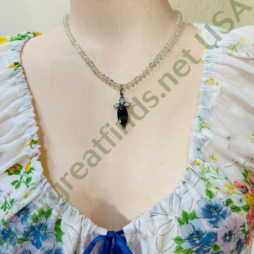 Quartz Pools Of Light Beaded Necklace with Opals & Black Onyx necklace