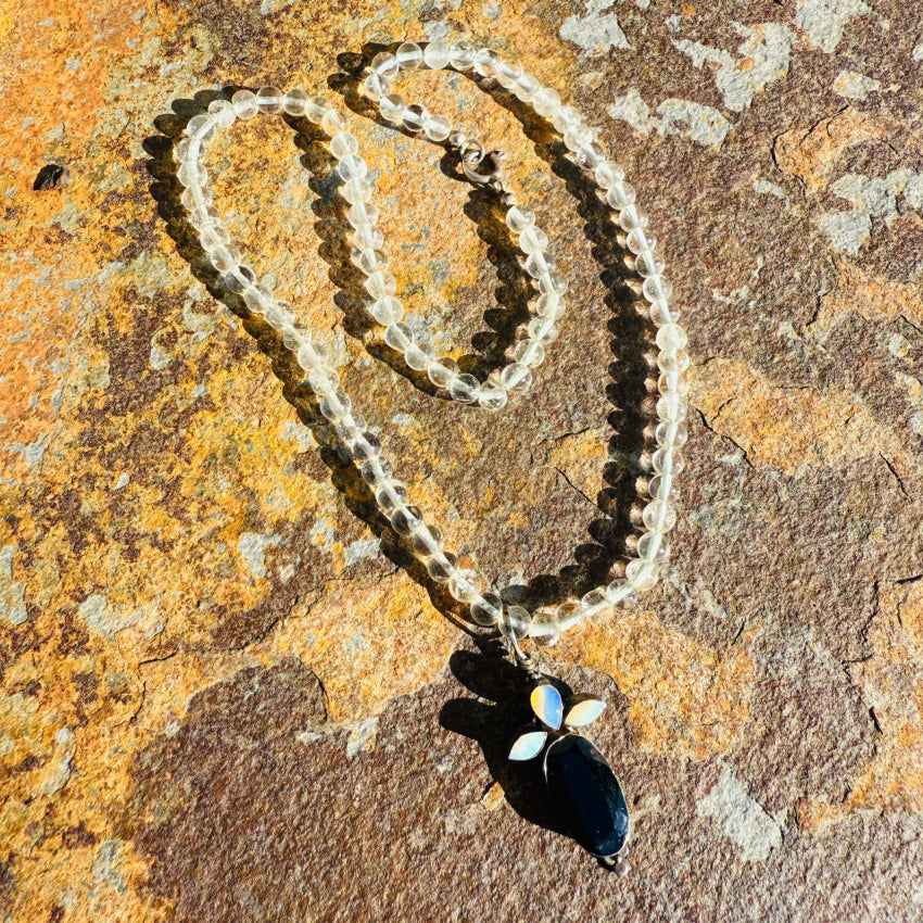 Quartz Pools Of Light Beaded Necklace with Opals & Black Onyx necklace