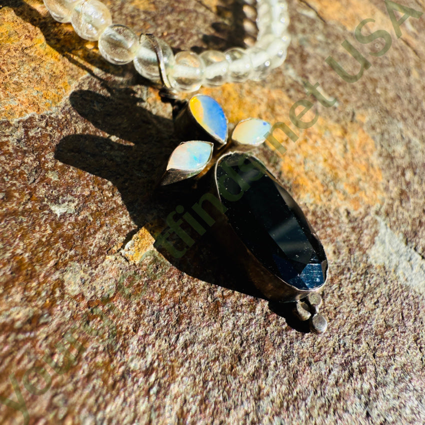 Quartz Pools Of Light Beaded Necklace with Opals & Black Onyx necklace