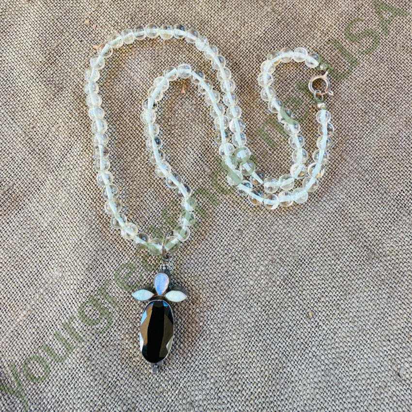 Quartz Pools Of Light Beaded Necklace with Opals & Black Onyx necklace