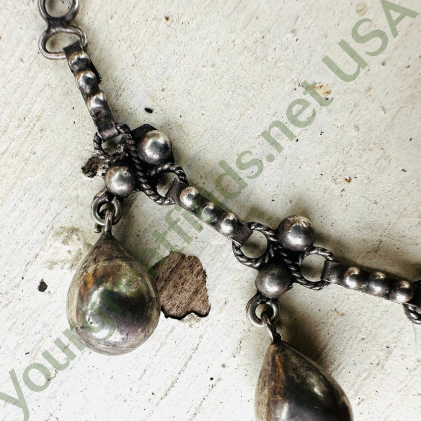 Rare 100% Hand Wrought Sterling Silver Orb Drop Evening Necklace Mexico Necklace