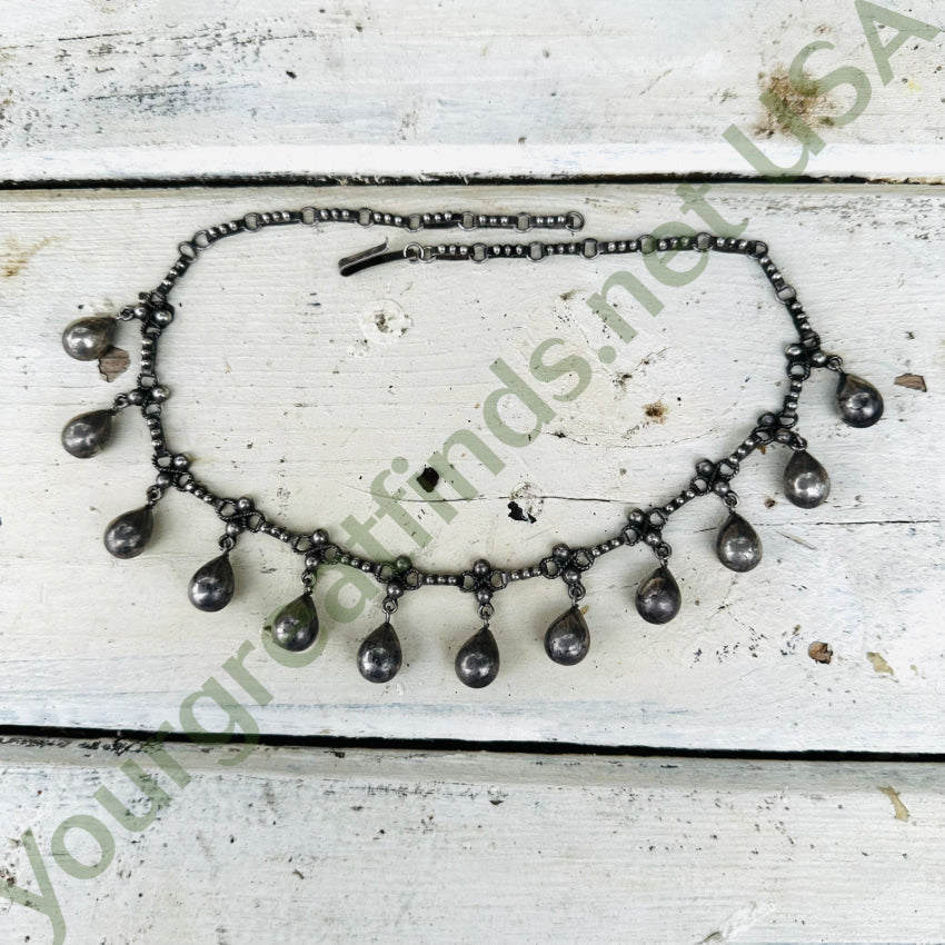 Rare 100% Hand Wrought Sterling Silver Orb Drop Evening Necklace Mexico Necklace