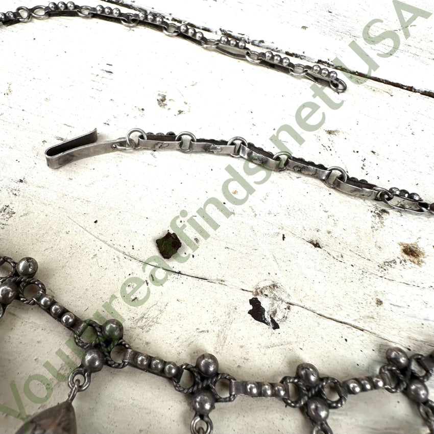 Rare 100% Hand Wrought Sterling Silver Orb Drop Evening Necklace Mexico Necklace