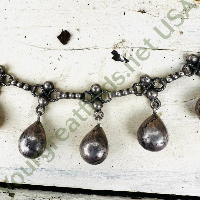 Rare 100% Hand Wrought Sterling Silver Orb Drop Evening Necklace Mexico Necklace