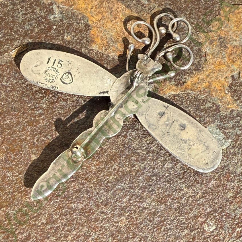 RARE 1940s Victoria Ana Nunez Brilanti Dragonfly Brooch Sterling Silver pin